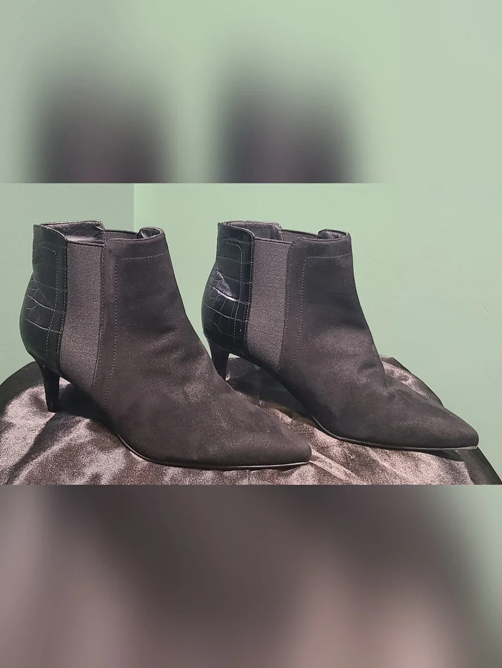 Ann Taylor Black Suede Pointed Toe Ankle Booties